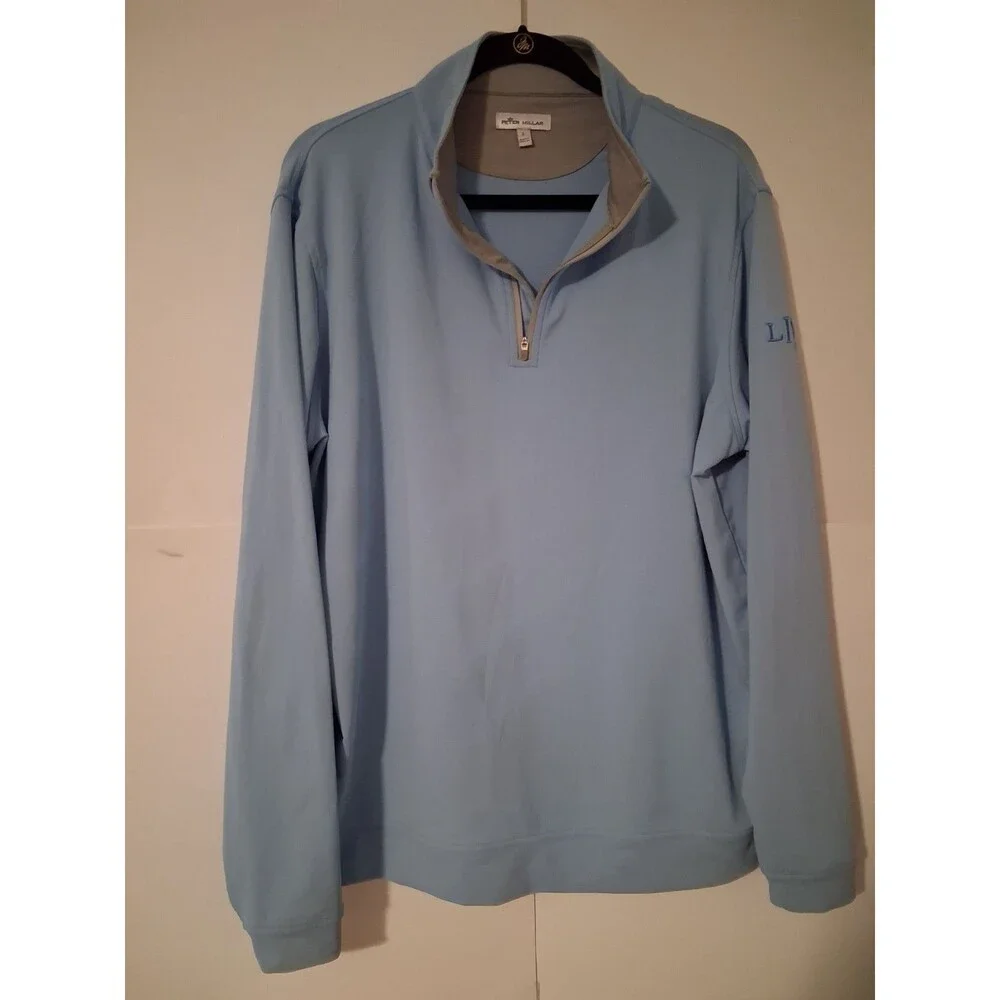 Peter Millar Men's Performance Quarter Zip Pullover Light Blue LIV Golf Large